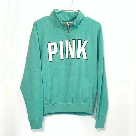 PINK Womens Pullover Sweatshirt Size XS Teal Green Slong Sleeve Quarter Zip