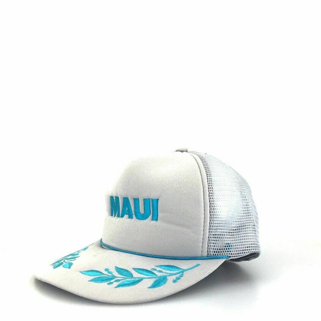 Vintage Maui Hawaii Trucker Hat - Stylish Gray Blue Snapback Cap