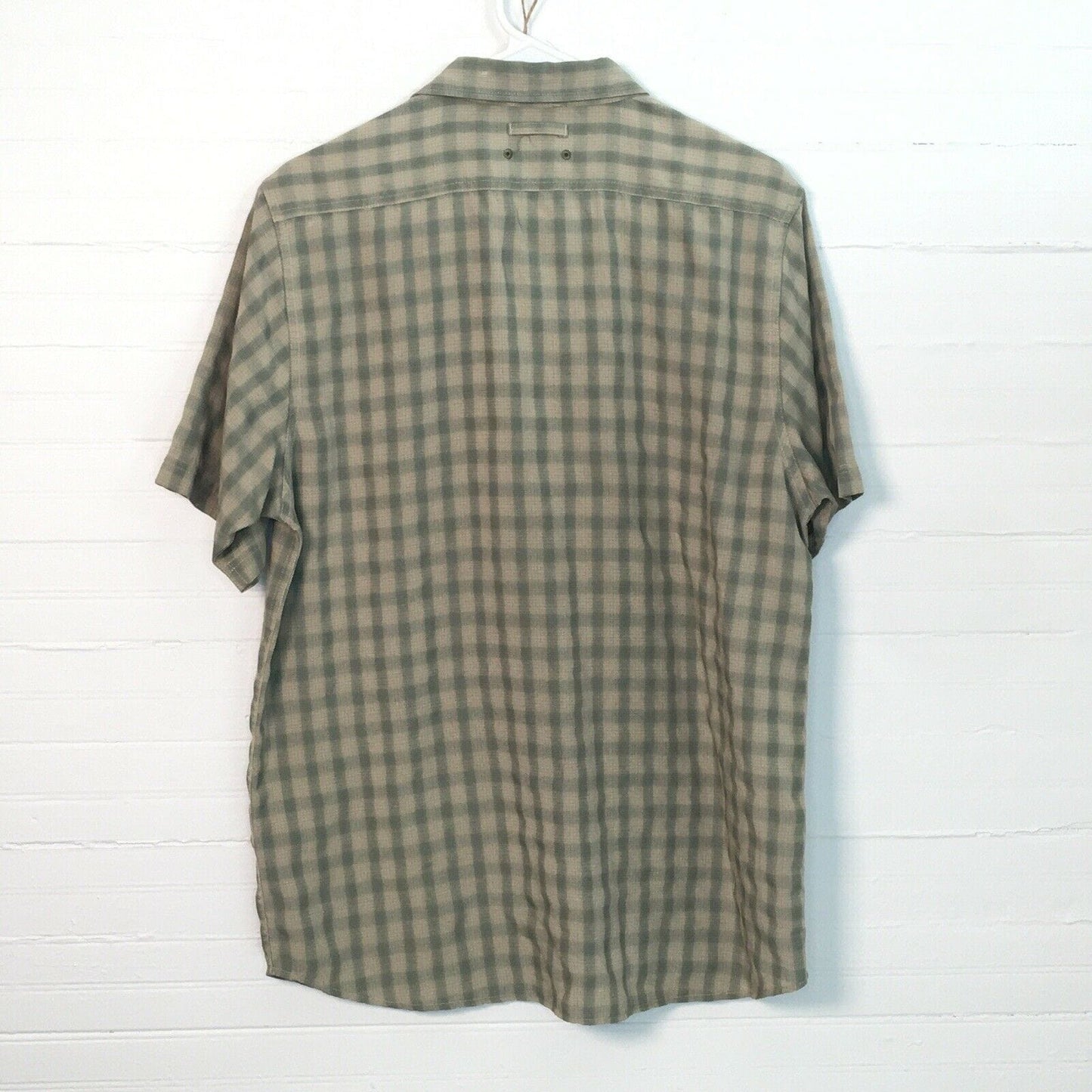 North Face Mens Short Sleeve Button Up Shirt, Brown Green Plaid - M - Vented