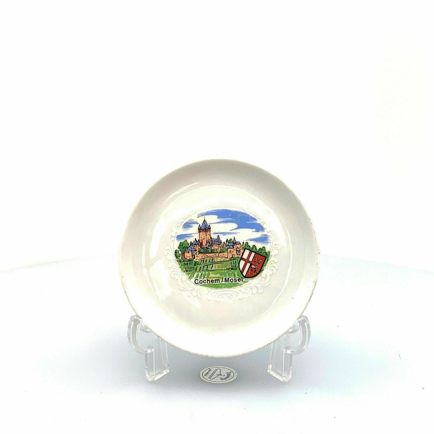 Exquisite Cochem Mosel Castle Souvenir Porcelain Teabag Plate - Vintage-inspired - White - 3" - Very Good Condition