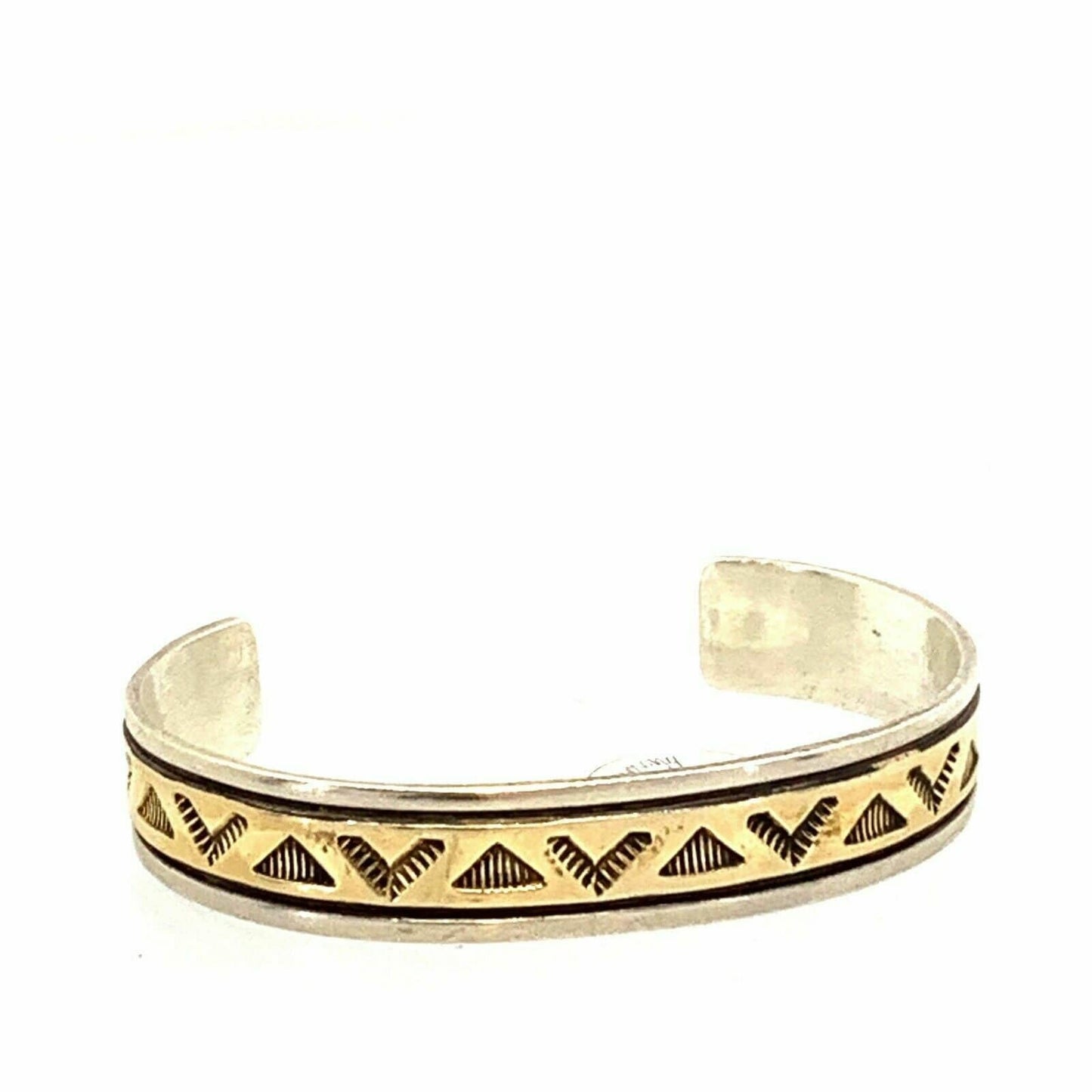 Elegant Oscar Alexius Vintage Navajo 14k Gold & Sterling Silver Cuff Bracelet - 6.75”