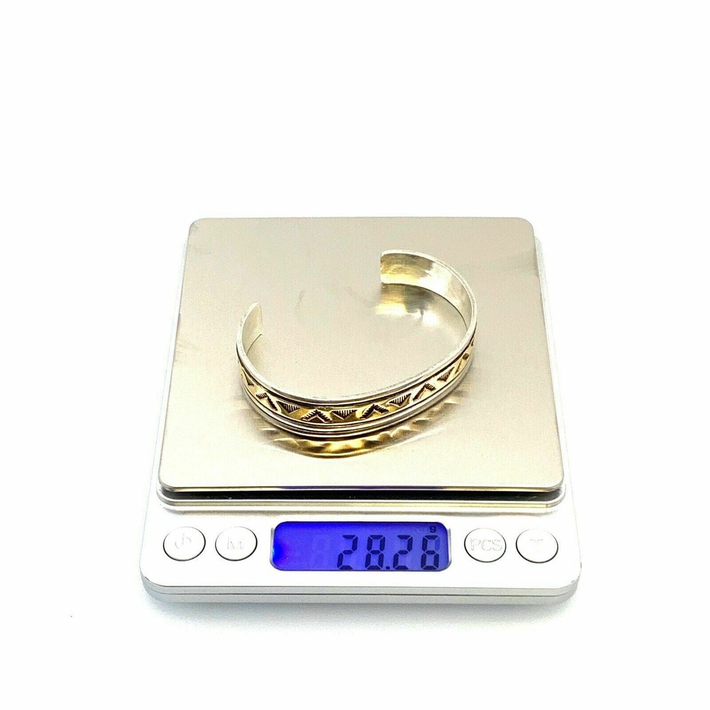 Oscar Alexius Vintage Navajo 14k Gold & Sterling Silver Cuff Bracelet - 6.75”