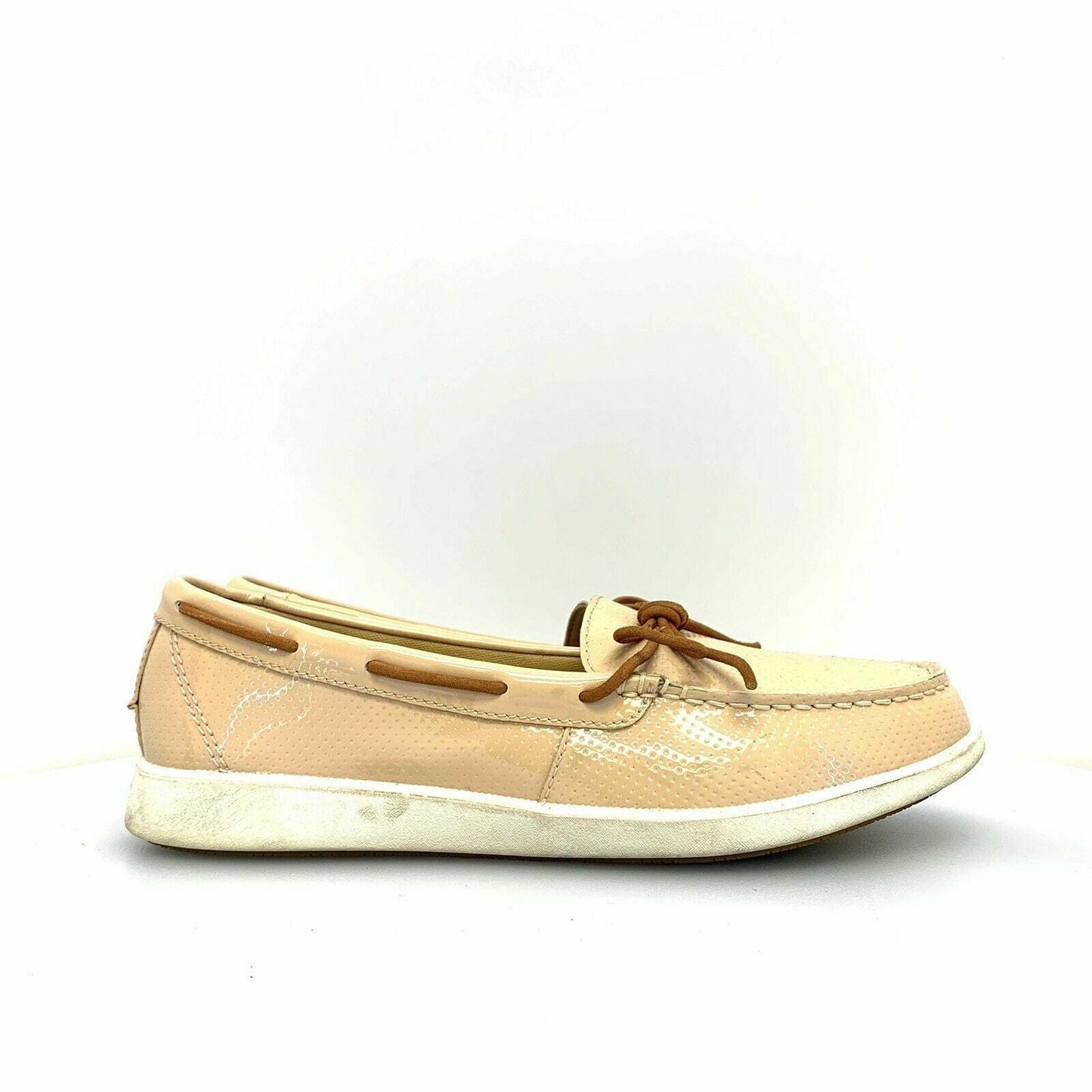 Glamorous Sperry Top-Sider Womens Boat Shoes Beige Cream Patent Leather 9.5M