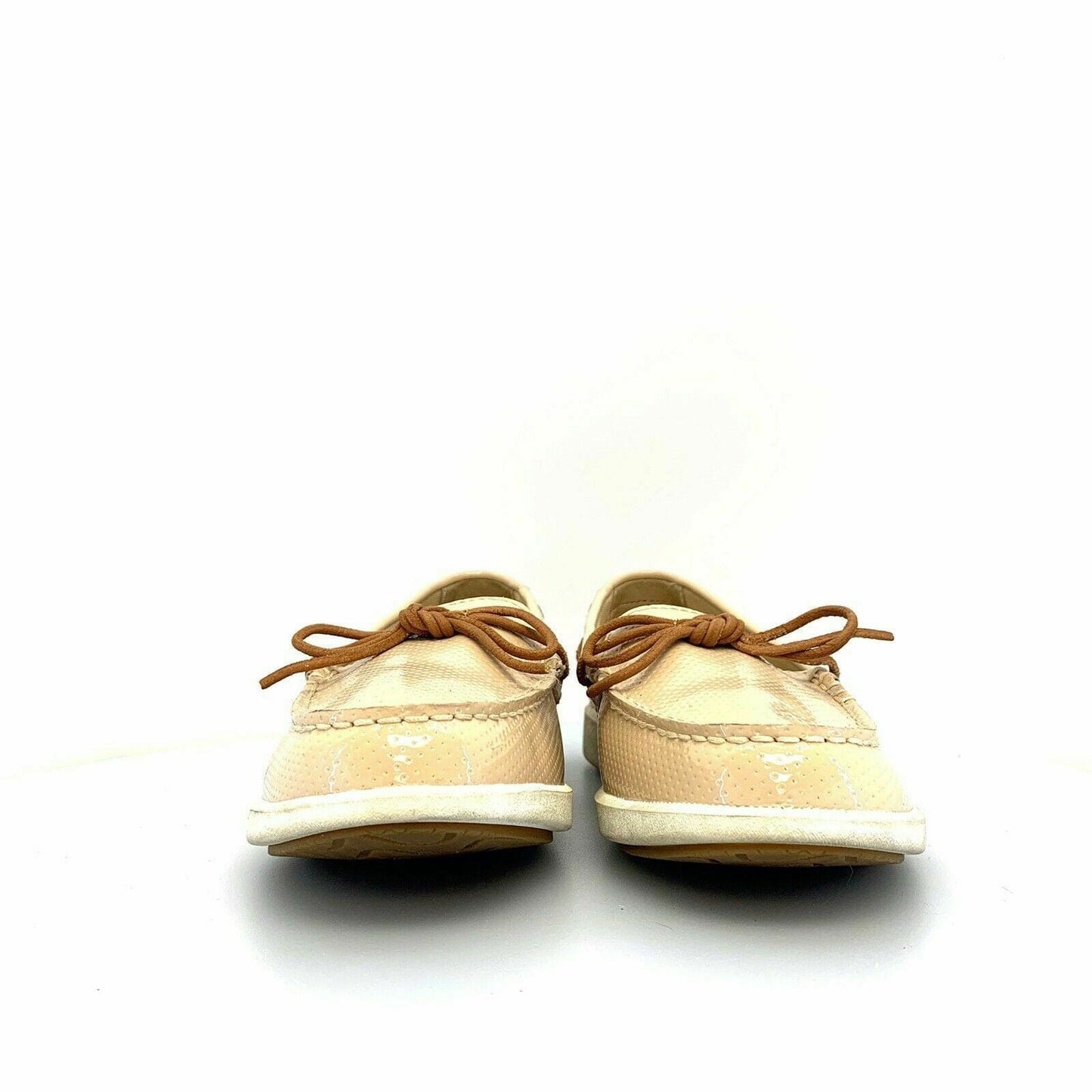 SPERRY Top-Sider Womens Size 9.5M Beige Cream Boat Shoes Textured Patent Leather