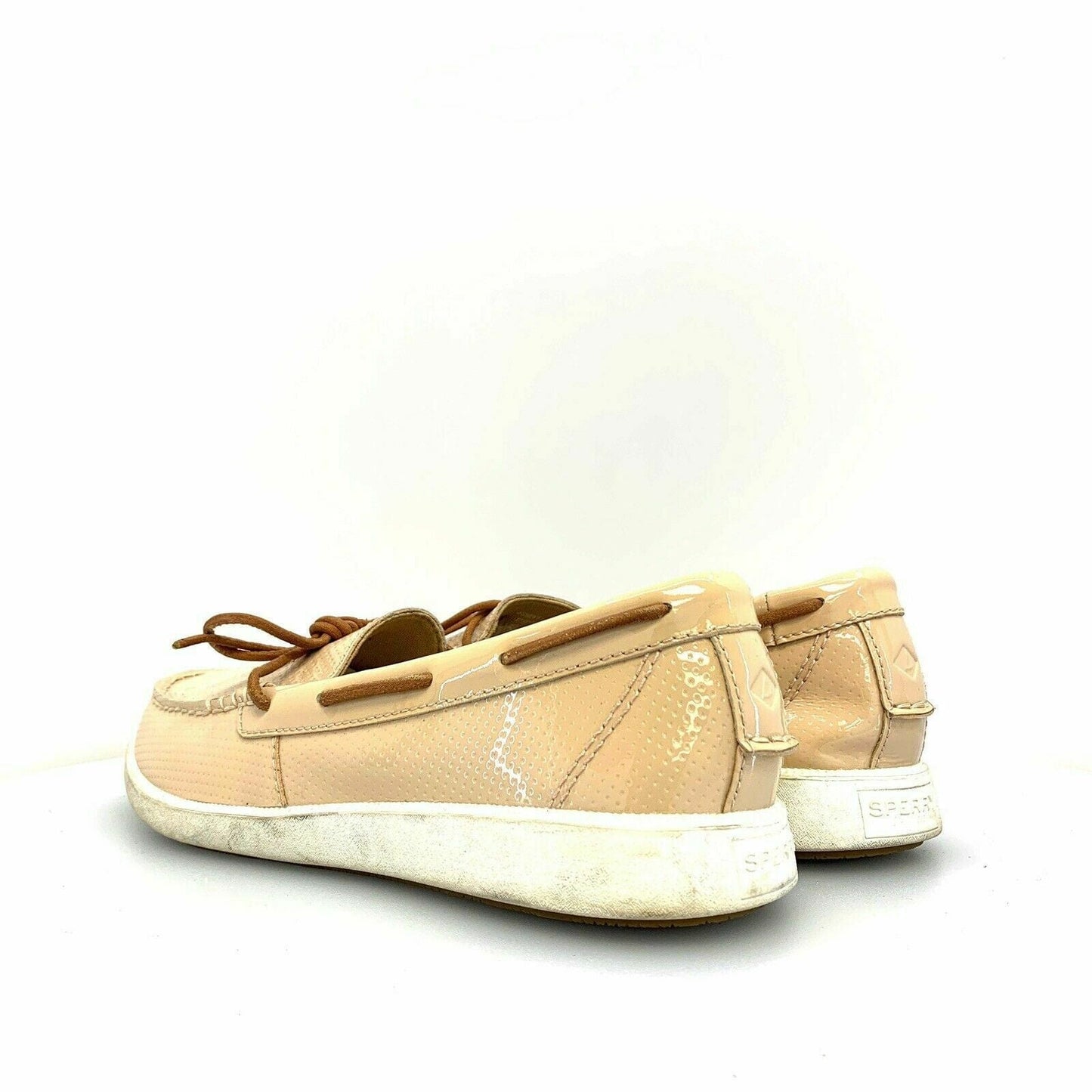 Glamorous Sperry Top-Sider Womens Boat Shoes Beige Cream Patent Leather 9.5M