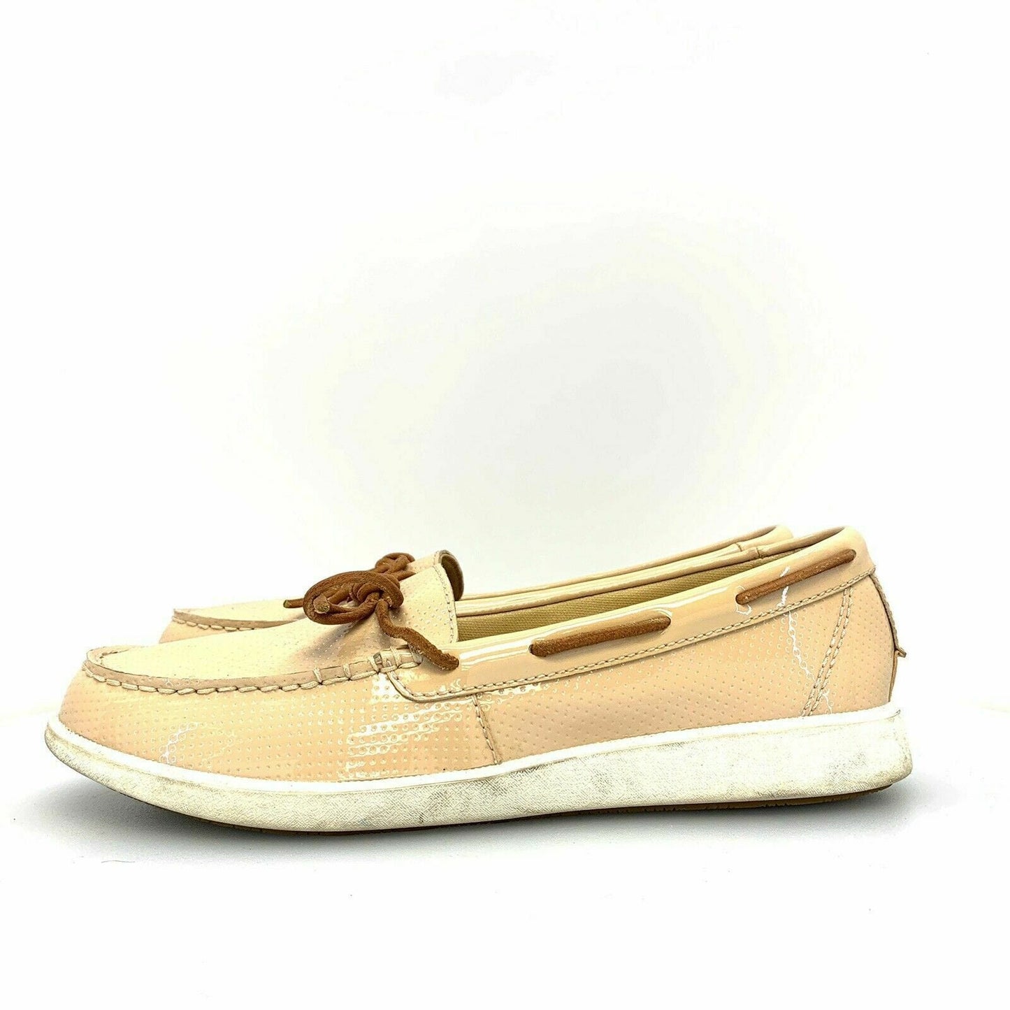 Glamorous Sperry Top-Sider Womens Boat Shoes Beige Cream Patent Leather 9.5M