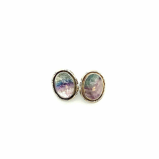 Vintage Elegant Native Navajo Oscar Alexius Womens Sterling Silver Purple Charoite Clip On Earrings