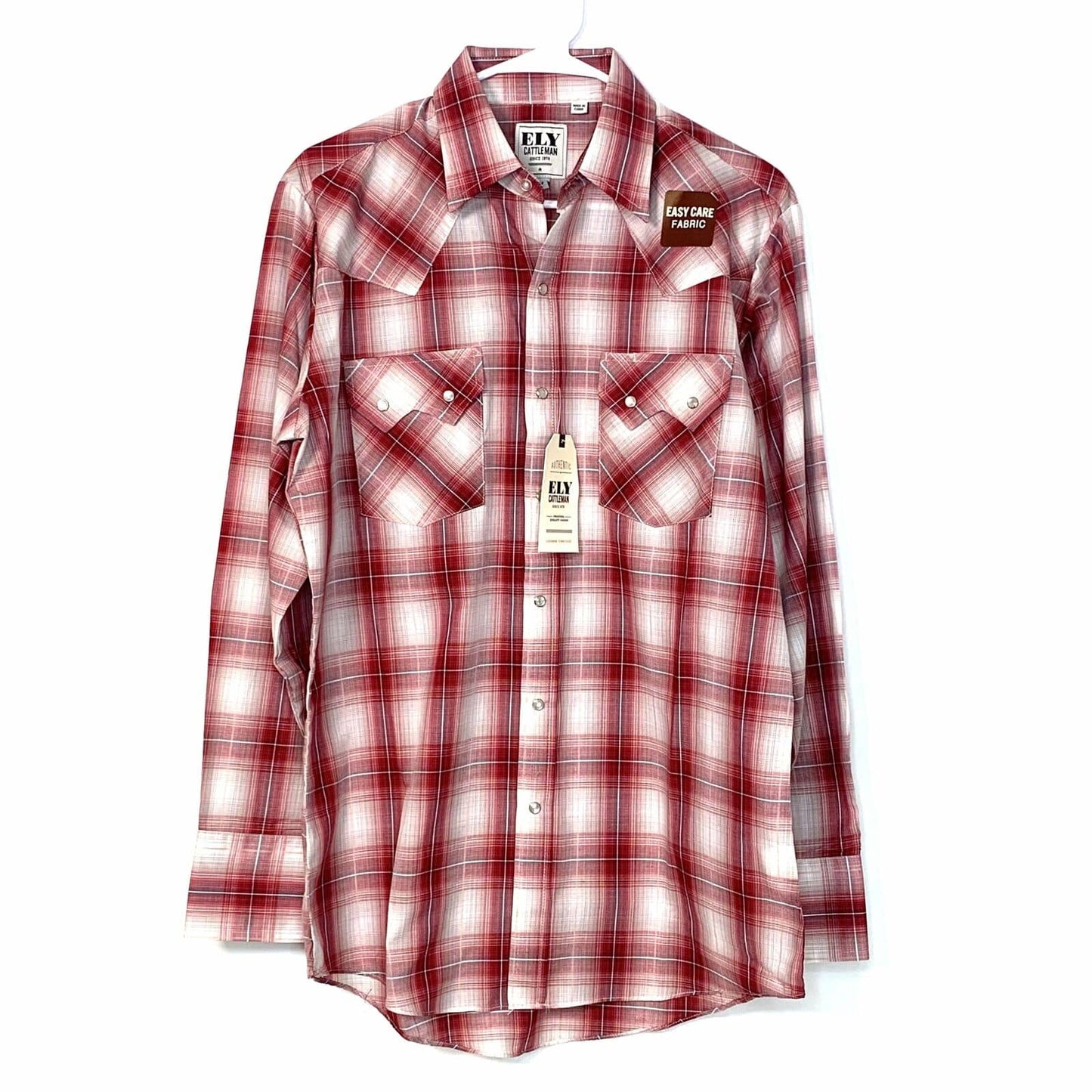 Ely Cattleman Mens Red Plaid Western Long Sleeve Pearl Snap Up NWT