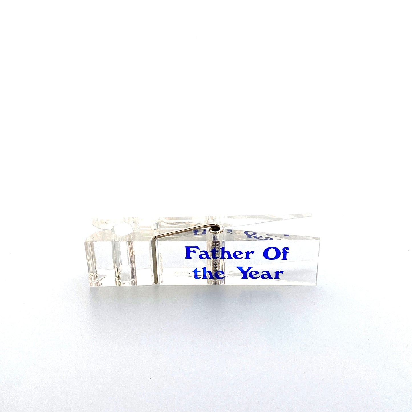 Vintage Lucite Clothes Pin Desk Paperweight “Father of the Year” Office Decor