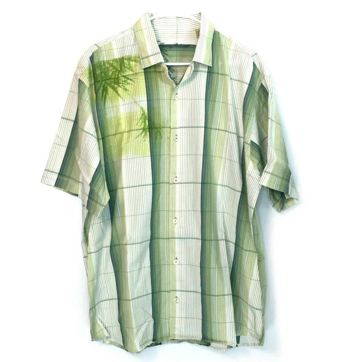 Tommy Bahama Mens Hawaiian Shirt Size XL Green Stripe Palm Tree Motif S/s