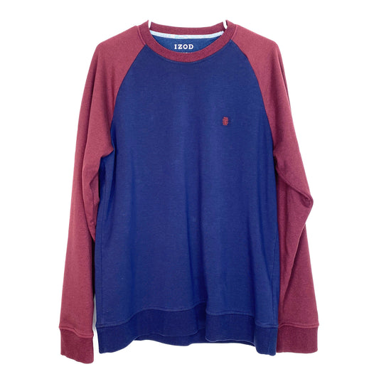 Stylish IZOD Mens Blue Red Colorblock Sweatshirt M Raglan