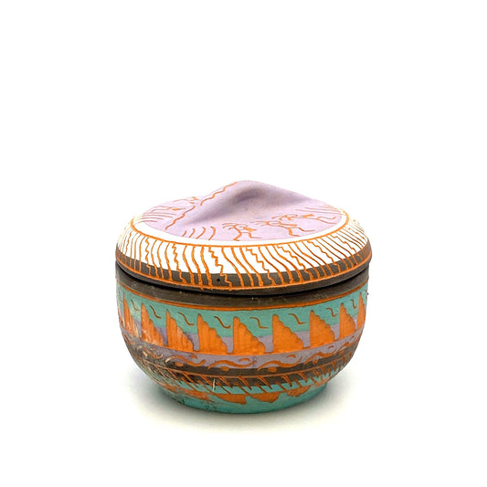 Navajo Pottery by Anna Tsosie Terra Cotta Hand Etched Jar* w/ Lid 4” Pink Brown