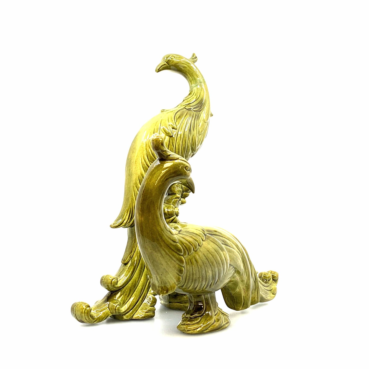 Syroco Hollywood Regency Peacock Figurines Green Porcelain