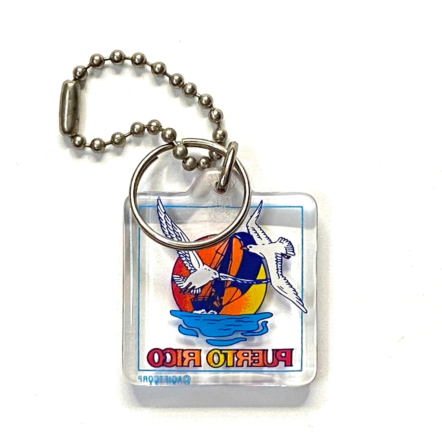 Vintage Puerto Rico Travel Souvenir Keychain Key Ring Square Clear Acrylic