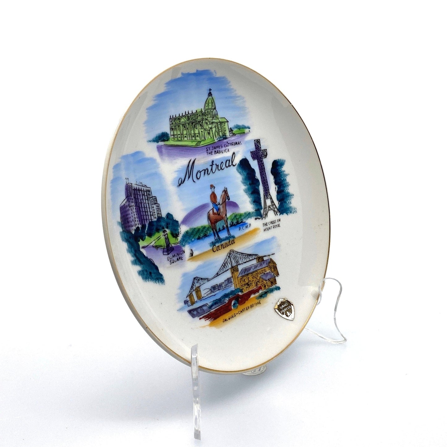 Vintage Montreal Canada Hand Painted Souvenir Collectible Plate, White - 8”