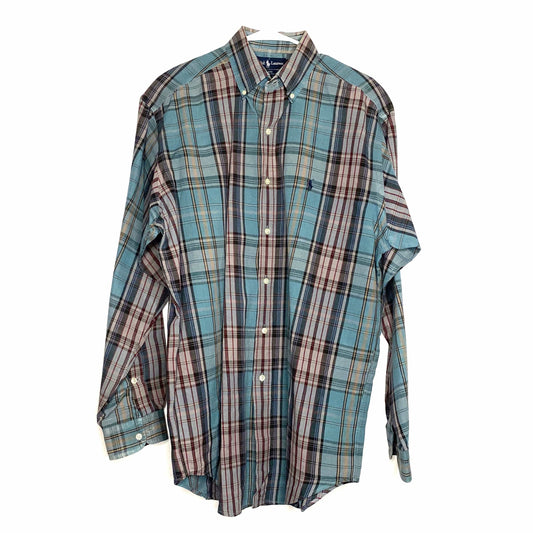 Ralph Lauren Mens Size M Gray Blue Plaid Blake Dress Shirt Button-Up L/s
