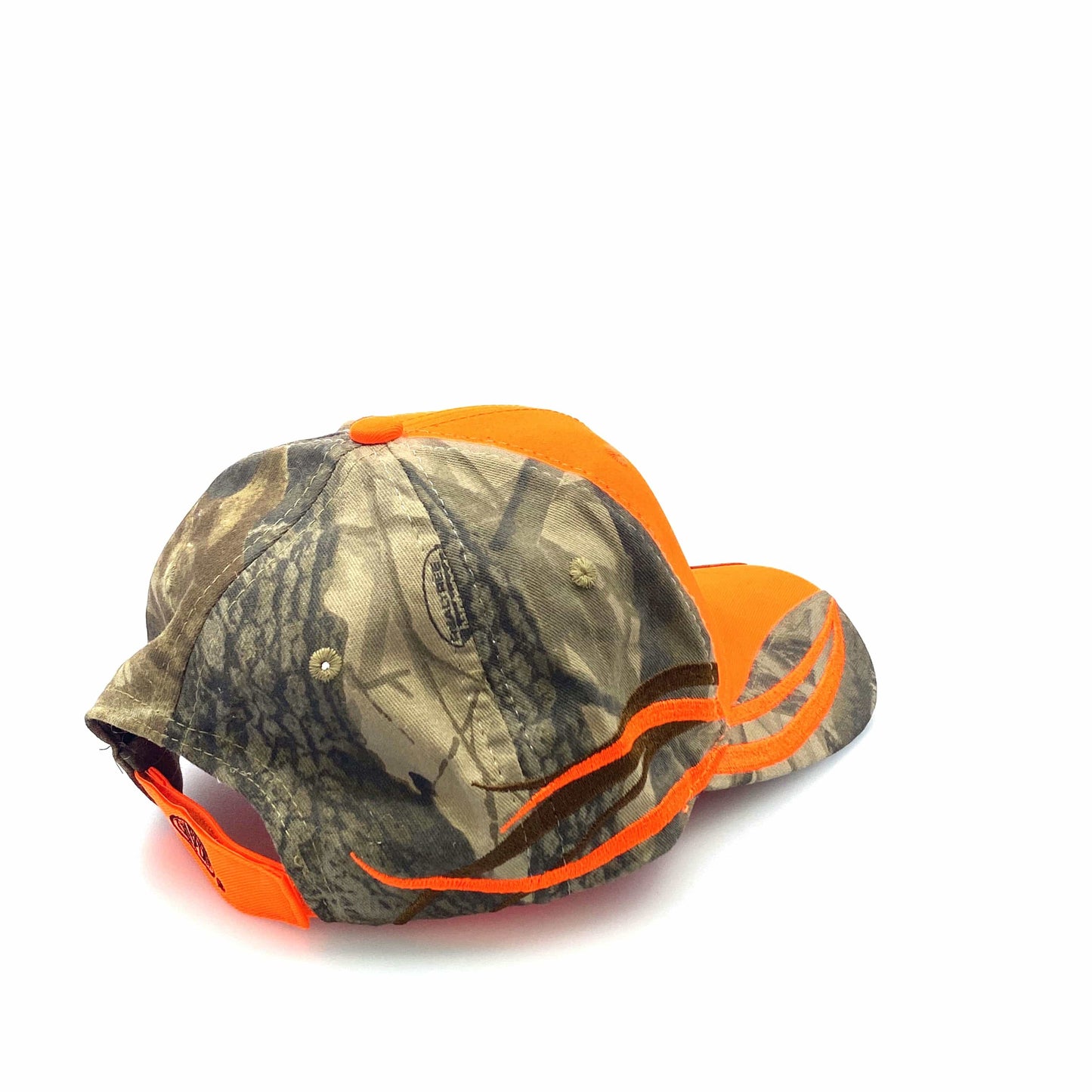 Pioneer Seed Mens Adjustable Baseball Hat Safety Orange and Camouflage