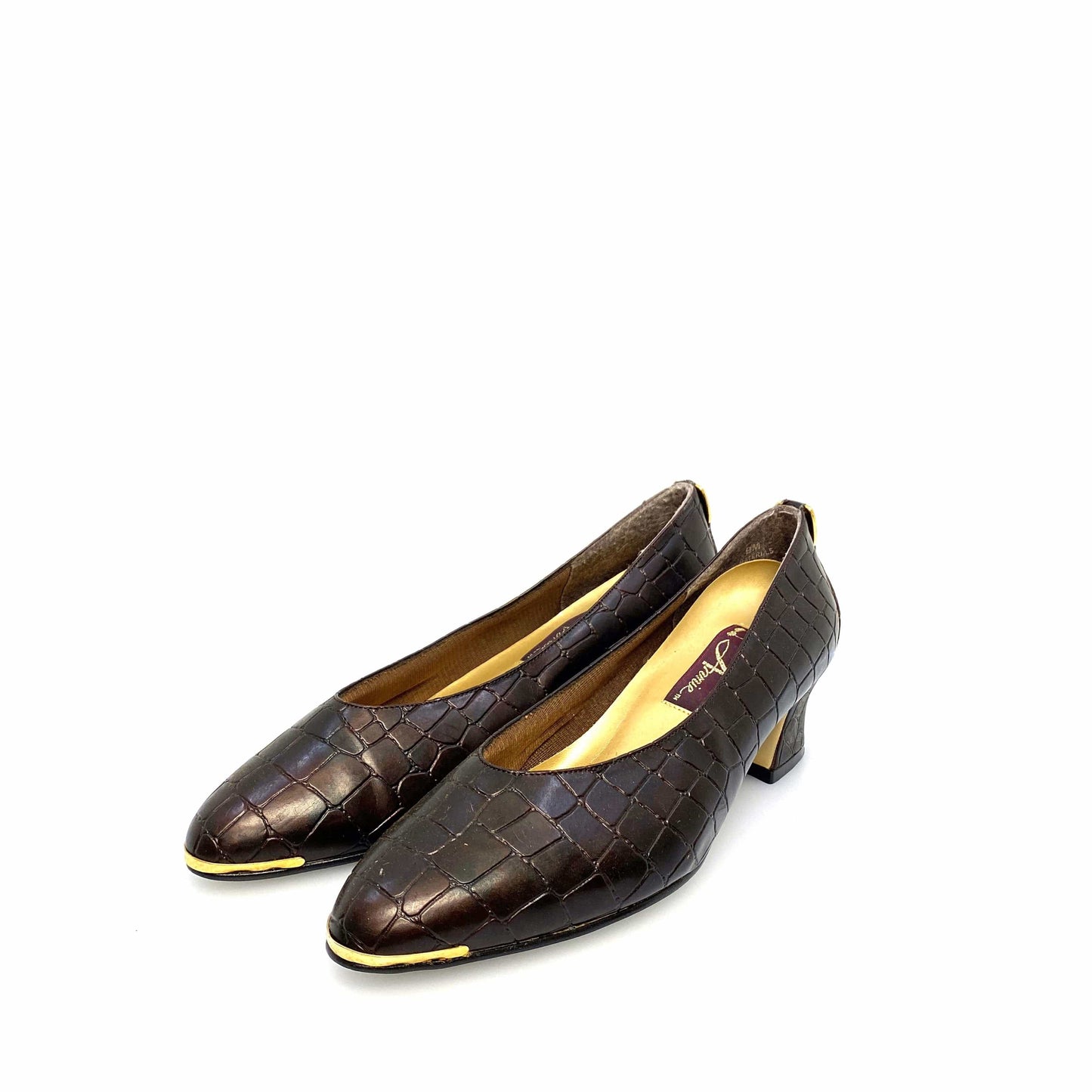 Vintage Annie Womens Size 9M Brown Gold Animal Print Heels