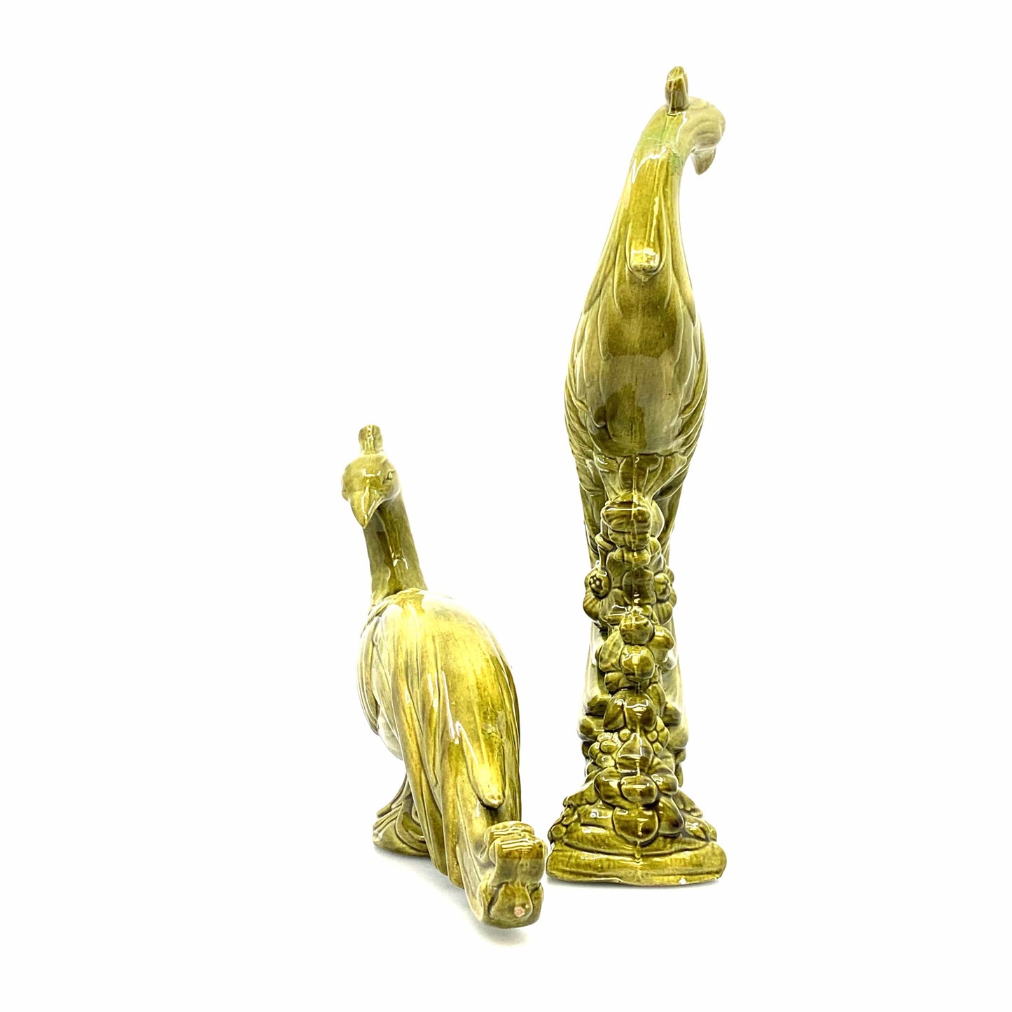 Syroco Hollywood Regency Peacock Figurines Green Porcelain