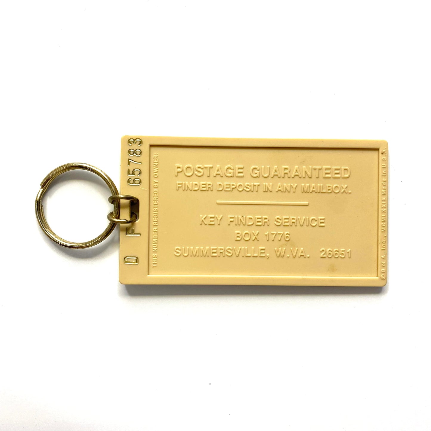 Vintage Key Finder Service "Hard work never hurt anyone, but I'm not taking any chances." Keychain Key Ring Plastic Rectangle Beige