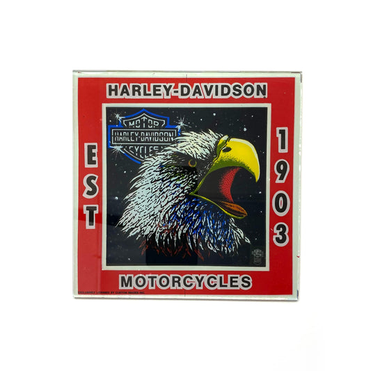 Vintage Harley-Davidson Eagle “EST 1903” Crest Glass Carnival Fair Prize Giveaway 6”x6” 1980’s