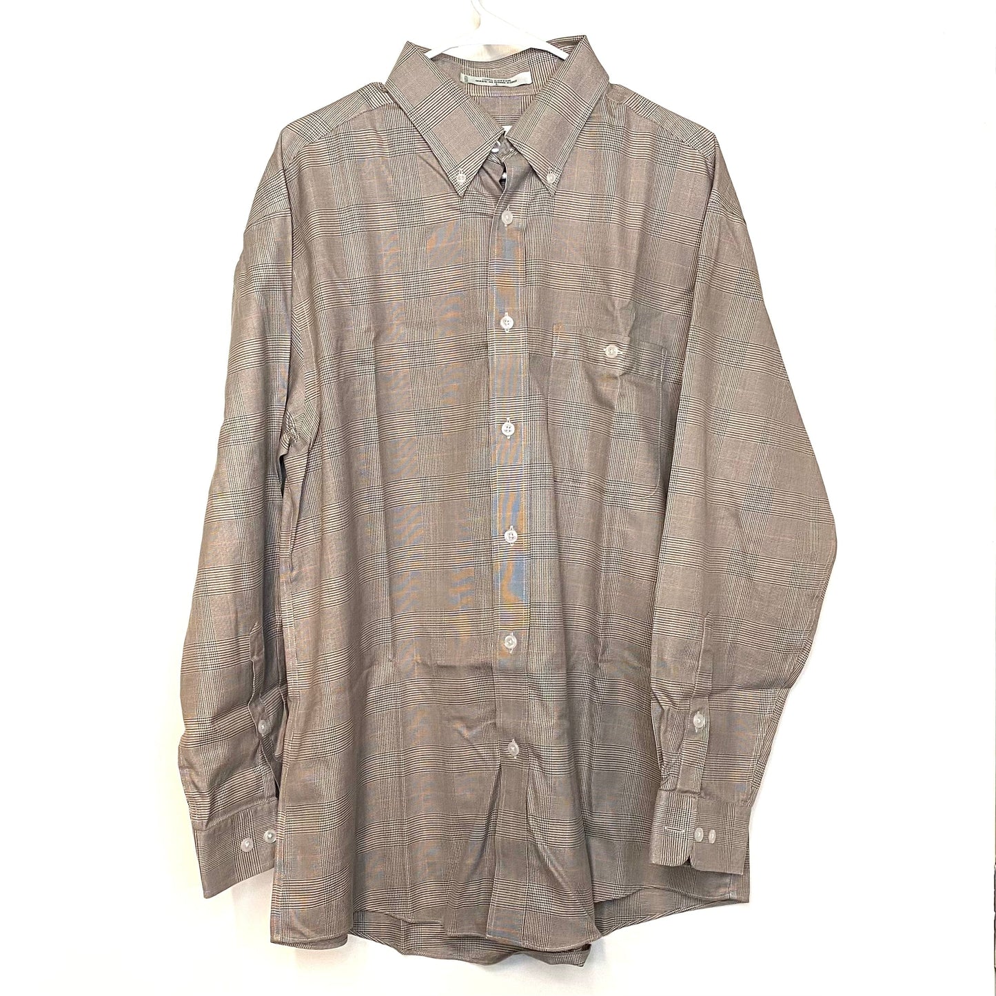 Orvis Mens Size L White Brown Plaid Dress Shirt Button-Up L/s