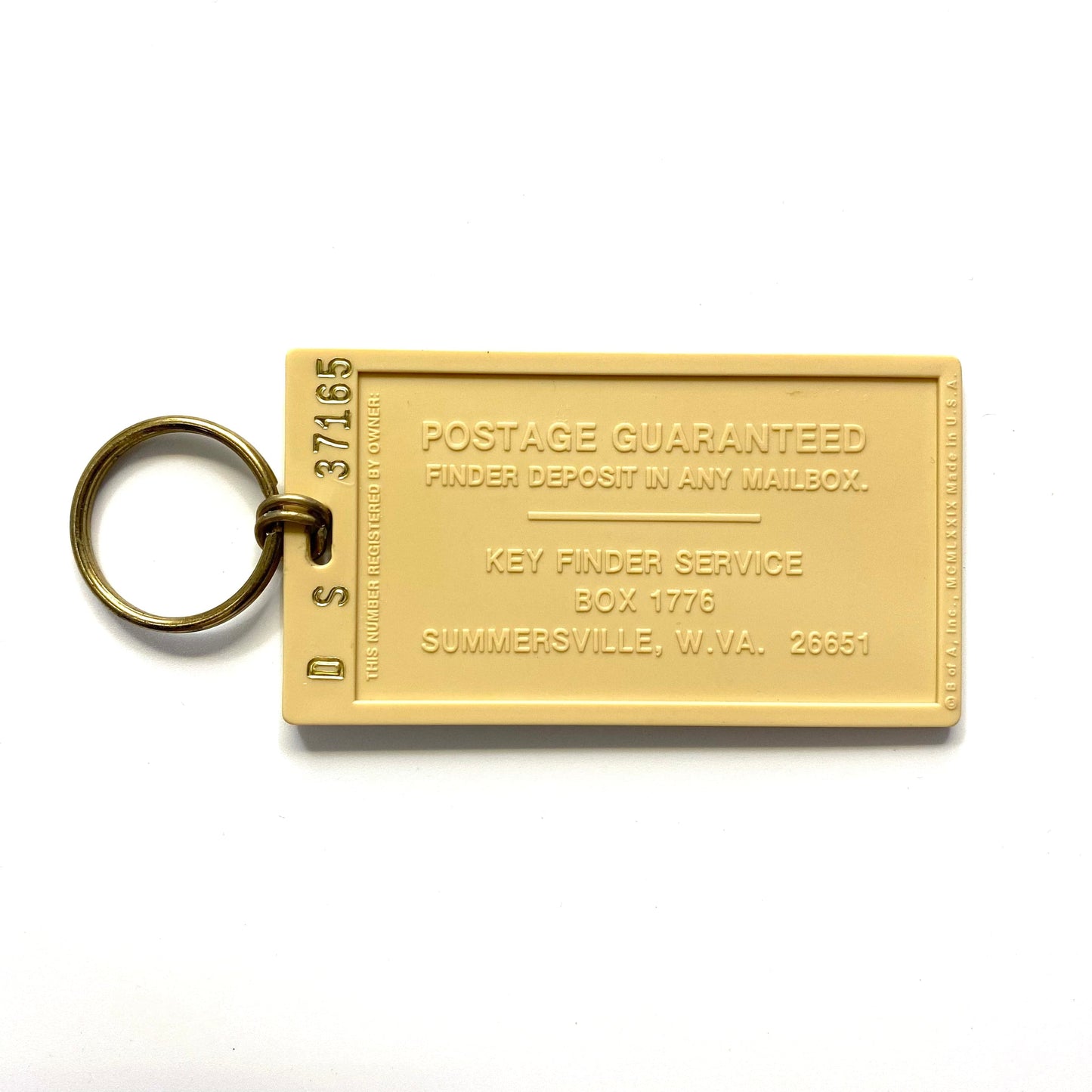 Vintage Key Finder Service "#1 Friend" Keychain Key Ring Plastic Rectangle Beige