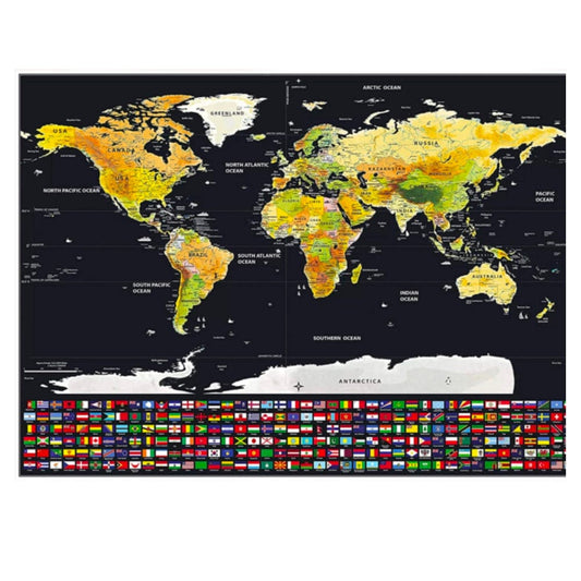 Scratch Off World Map, 32" x 23" Topographic Map Poster with Countries Flags