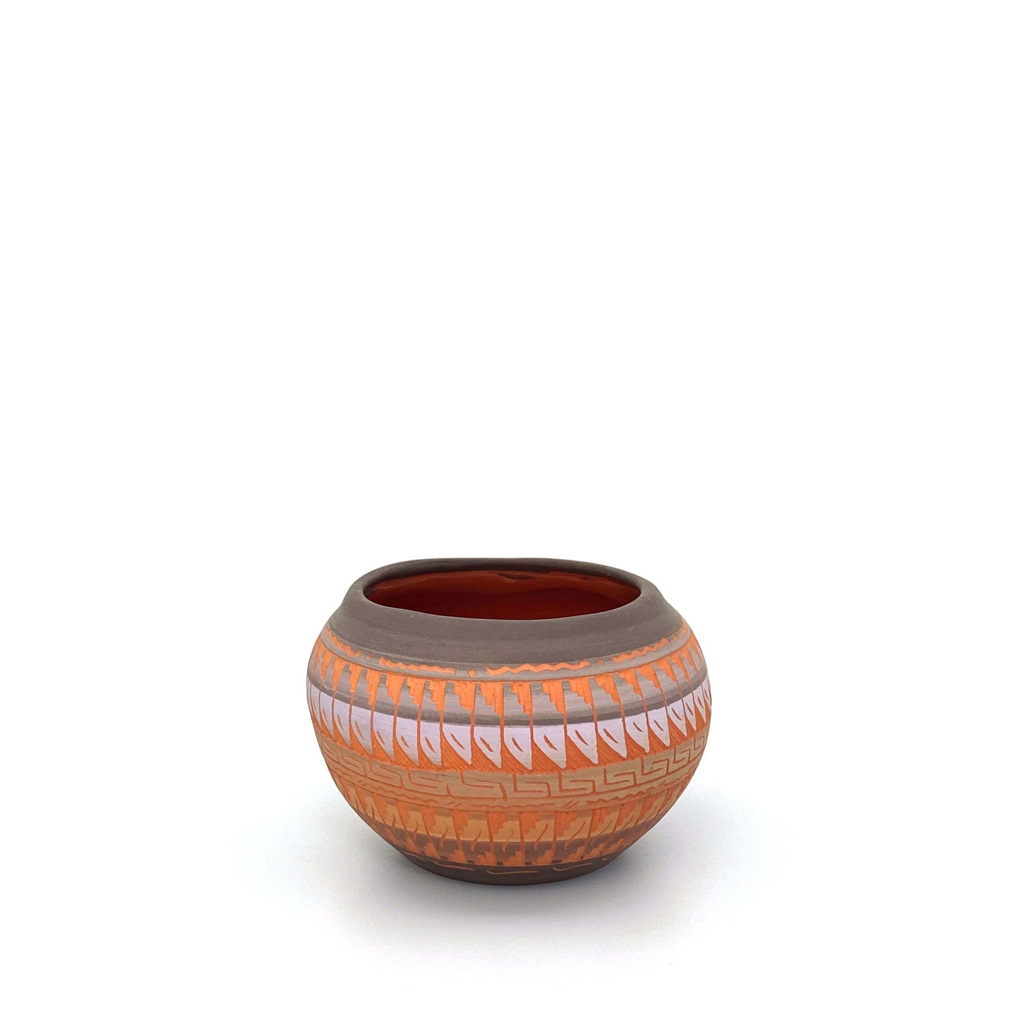 Navajo Pottery by Anna Tsosie Terra Cotta Hand Etched Small Pot 3.5” Pink Brown