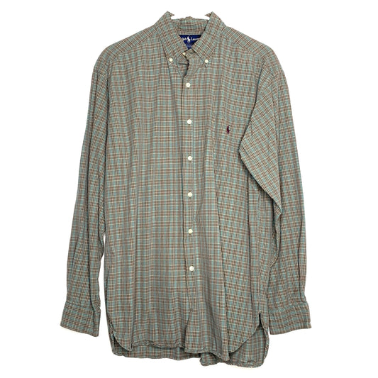Ralph Lauren Mens Size M Green Plaid McMeel Dress Shirt Button-Up L/s