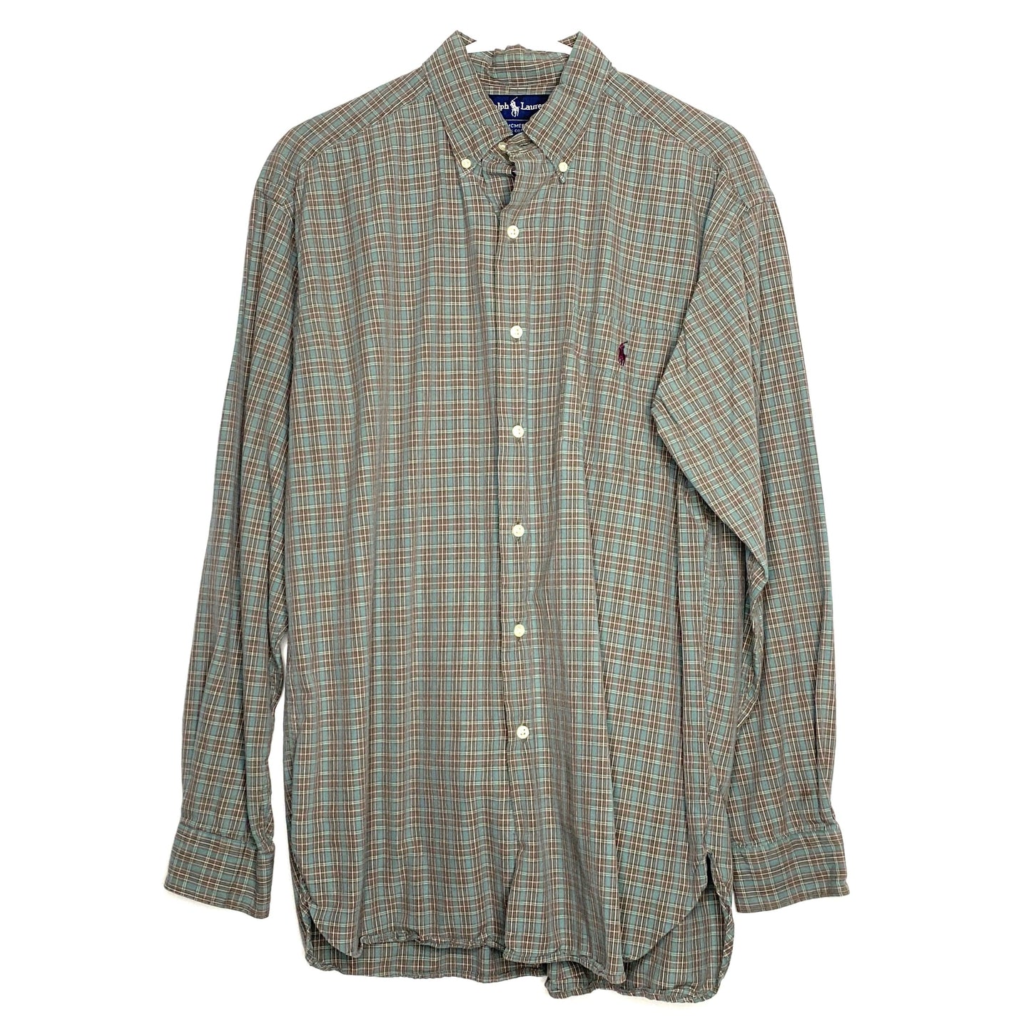 Ralph Lauren Men's McMeel Plaid Dress Shirt - Size M - Green - 100% Cotton