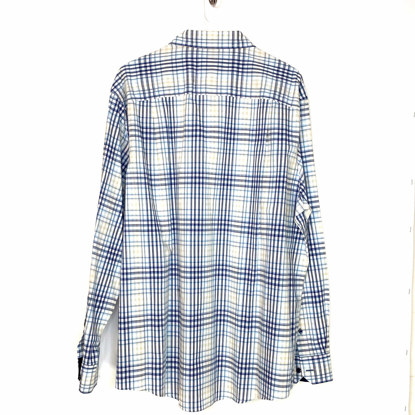 Tasso Elba Mens Size XL White Blue Plaid Button-Up Shirt Long Sleeve