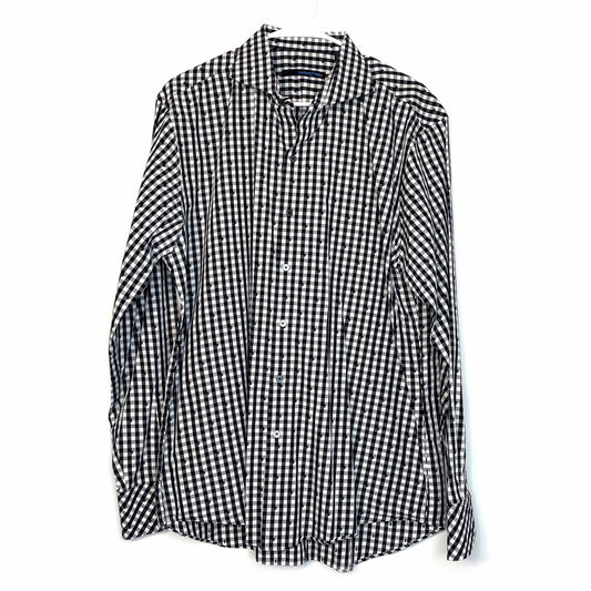 Zachary Prell Mens Size XL Black White Gingham Check Dress Shirt Button-Up L/s