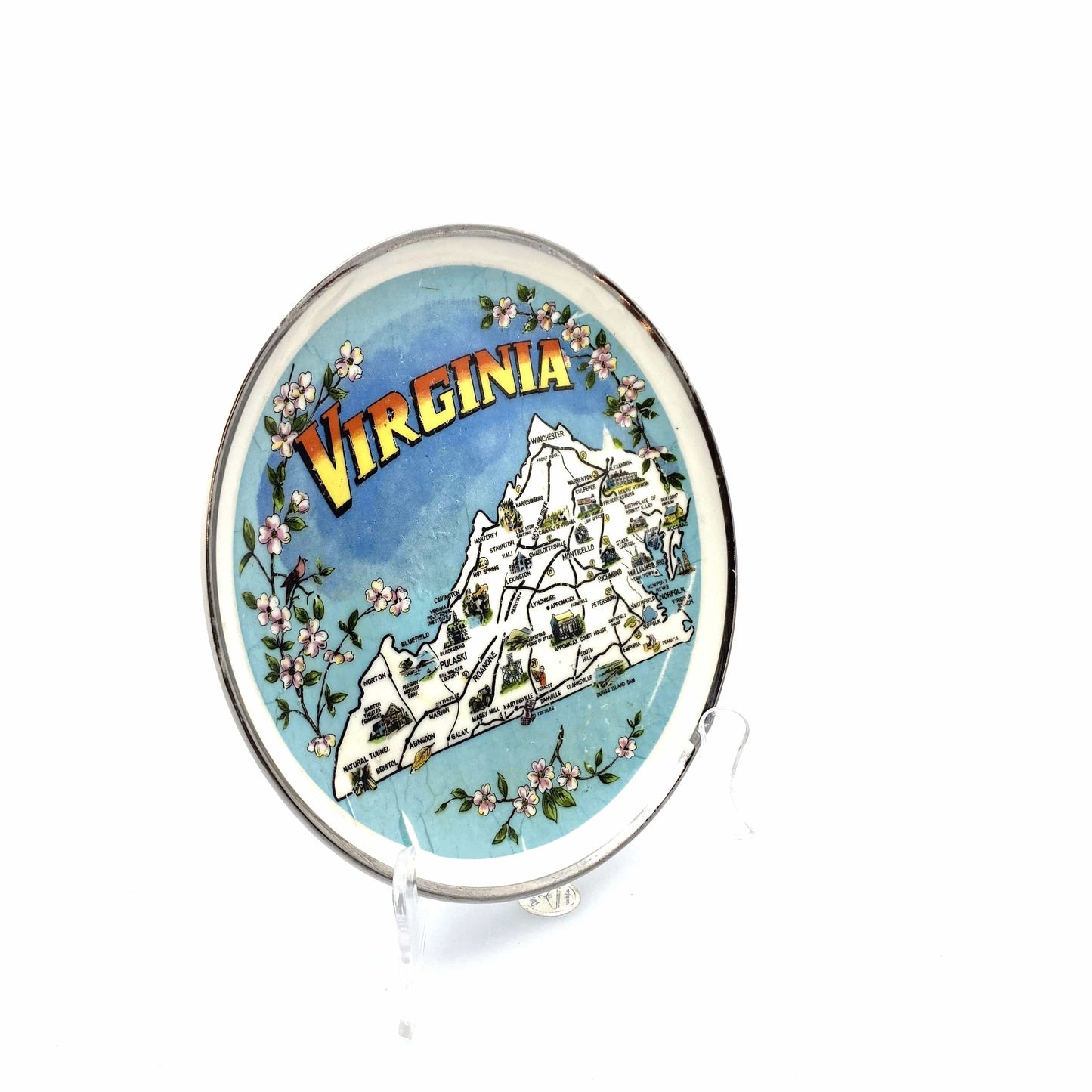 Vintage State Souvenir Plate “VIRGINIA” Collectible, White - 7.75”