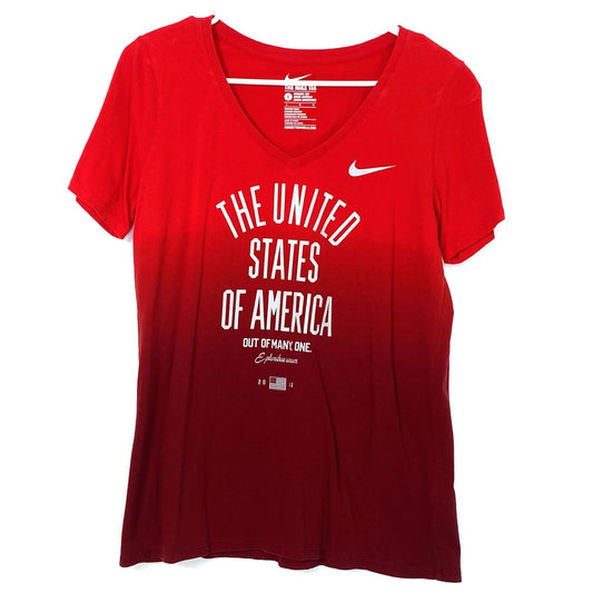 Nike Womens Size L Red V-Neck Athletic Cut T-Shirt Patriotic