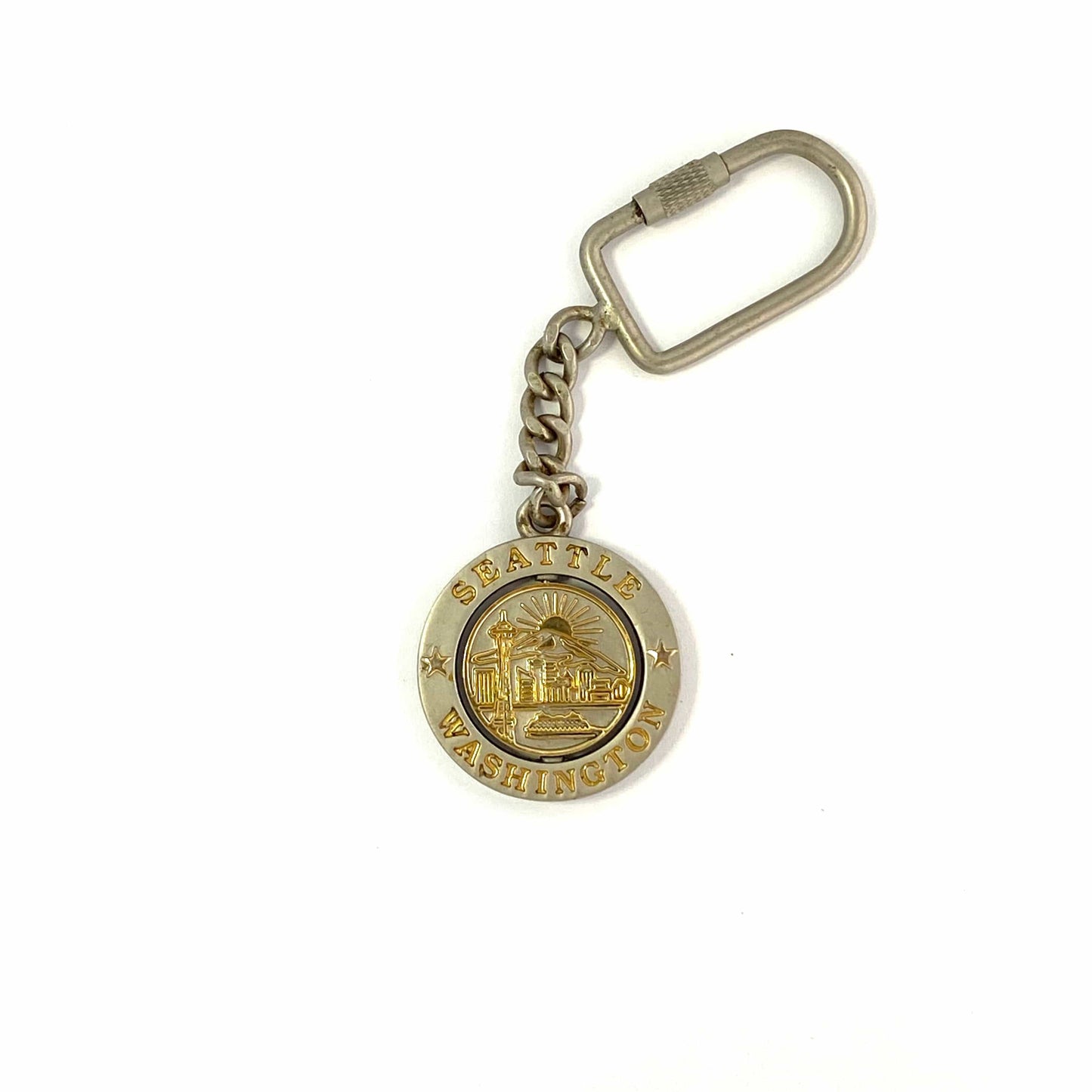 “Seattle Washington” Silver/Gold Spinner Travel Souvenir Keychain Key Ring Charm