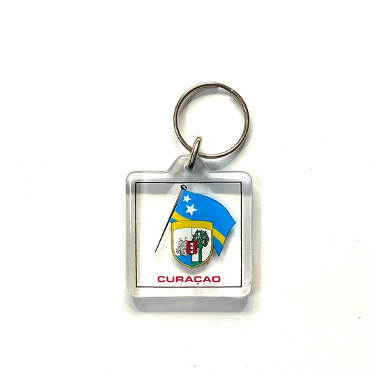 Vintage Curaçao Travel Souvenir Keychain Key Ring Square Clear Acrylic