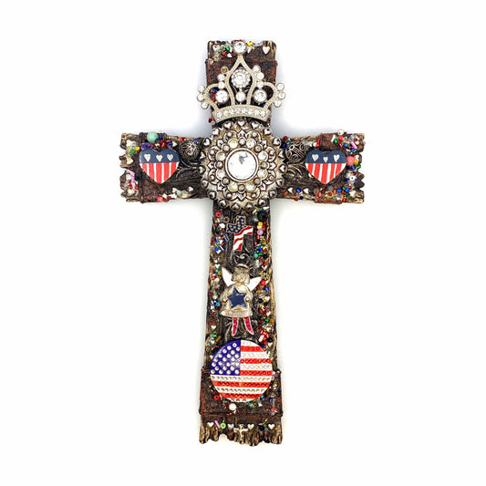 Resin & Costume Jewelry Cross Wall Religious Decorative Art 12”