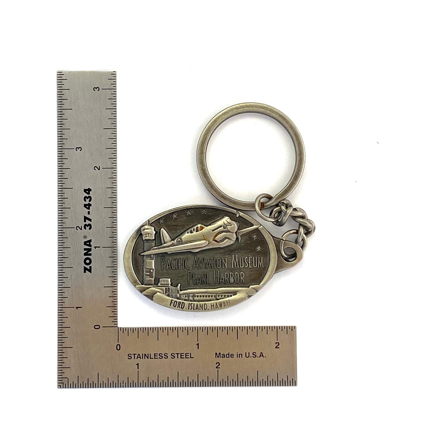 Pacific Aviation Museum Pearl Harbor Pewter Keychain Key Ring Souvenir