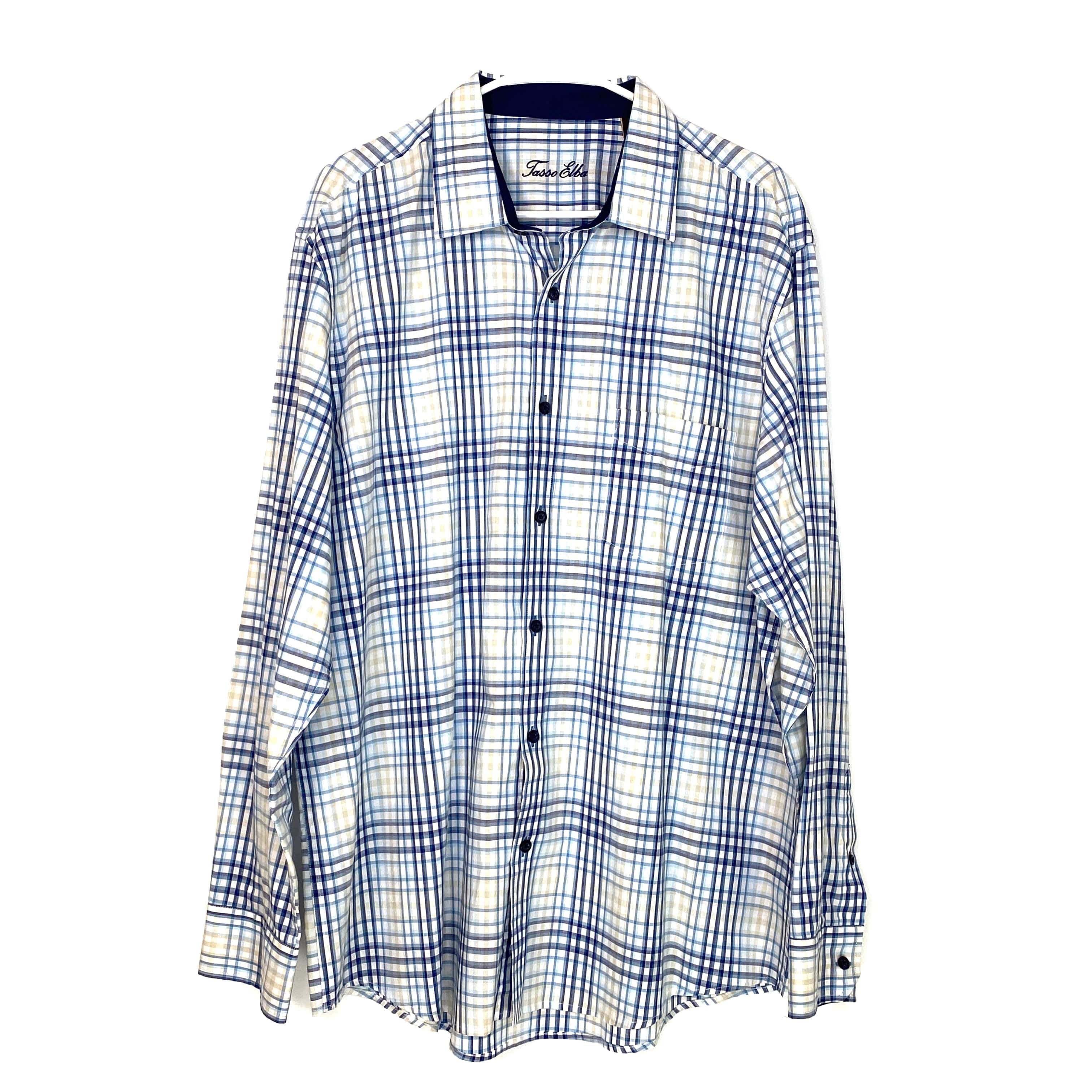 Tasso Elba Mens Size XL White Blue Plaid Button-Up Shirt Long Sleeve –  Parsimony Shoppes