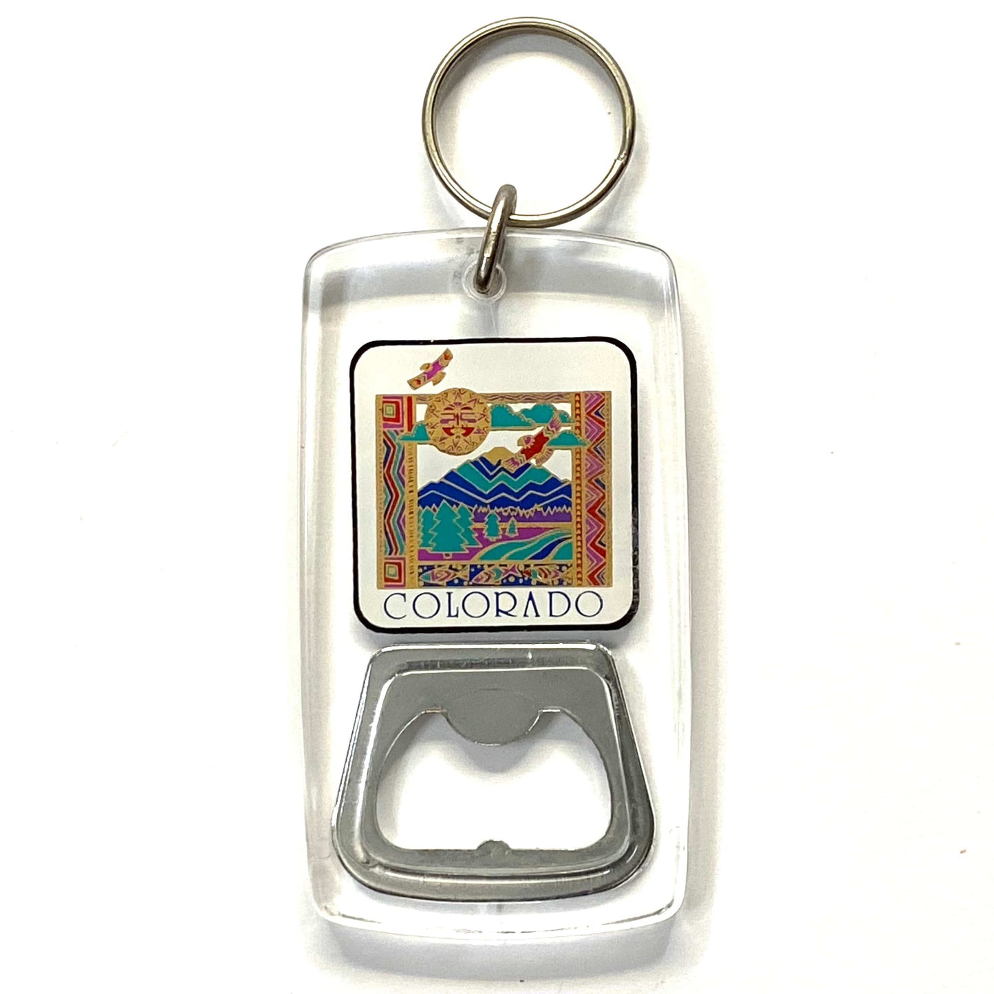 Vintage Colorado Travel Souvenir Keychain Key Ring Rectangle Clear Acrylic