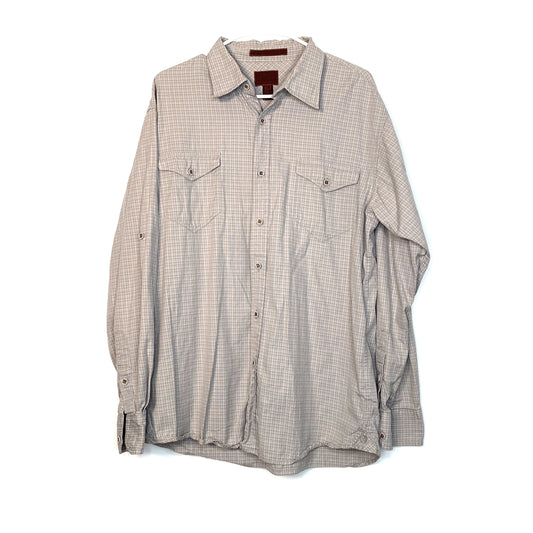 Born Mens Size L Beige Gray Plaid Button-Up Shirt L/s