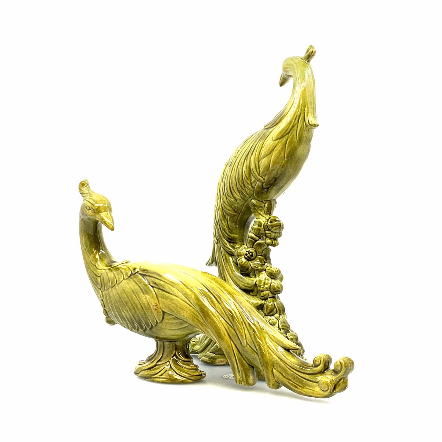 Syroco Hollywood Regency Peacock Figurines Green Porcelain