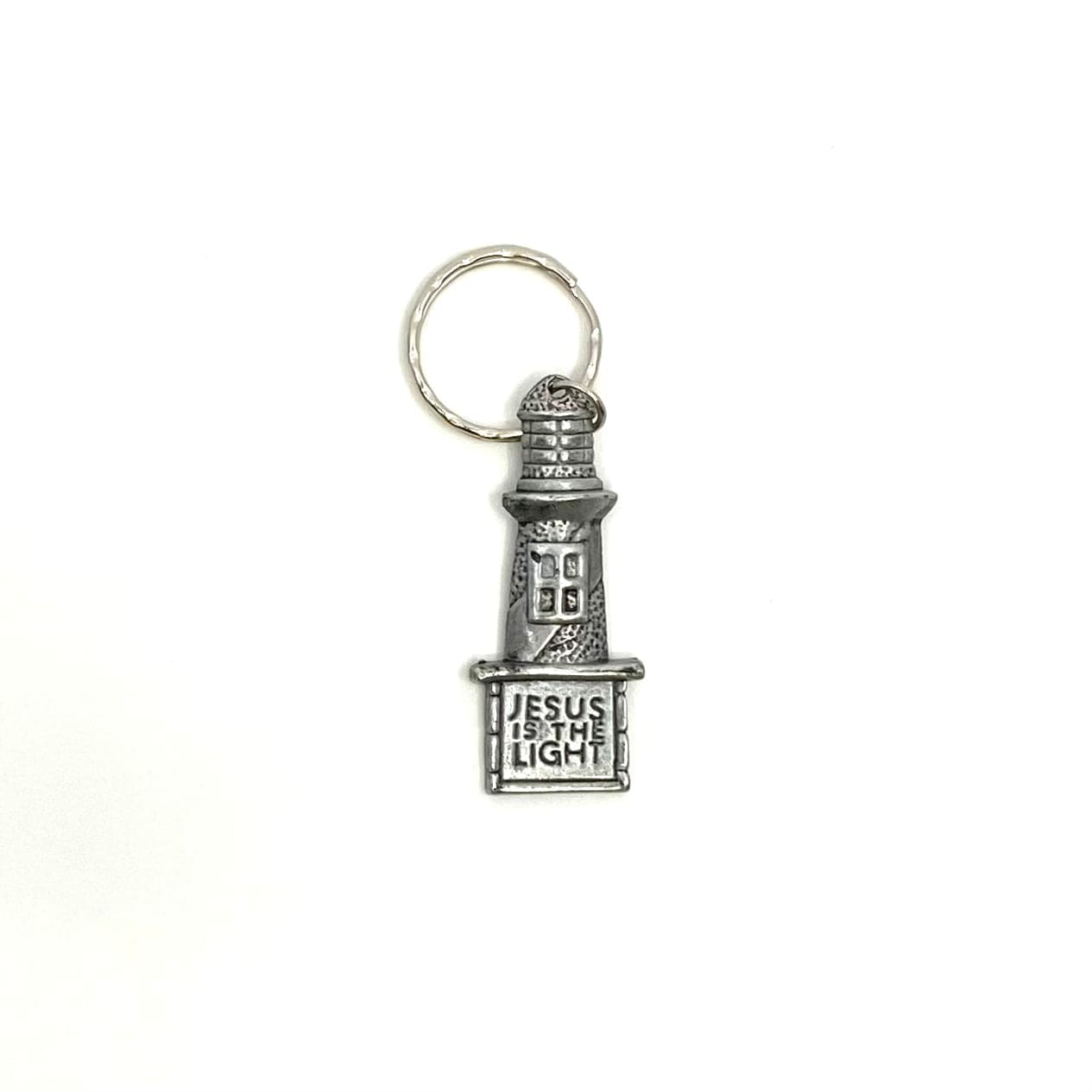 “Jesus Is The Light” Pewter Lighthouse Keychain Key Ring