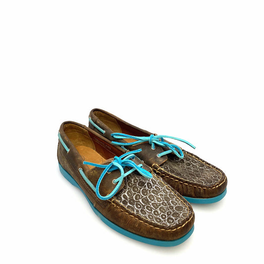 Ariat Womens Size 8.5B Palisade Distressed Brown Aqua Moccasins Boat Shoes