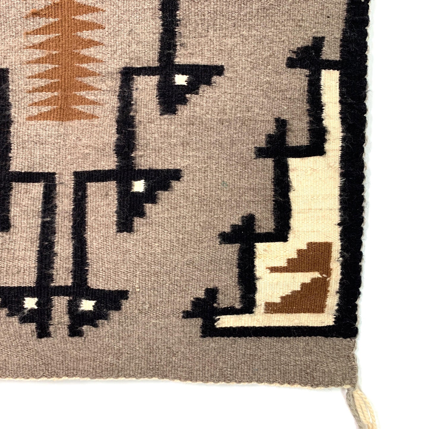 Vintage Navajo Hand-Woven Gray Brown Geometric Kilim Rug by Lena Begay 45” x 25”