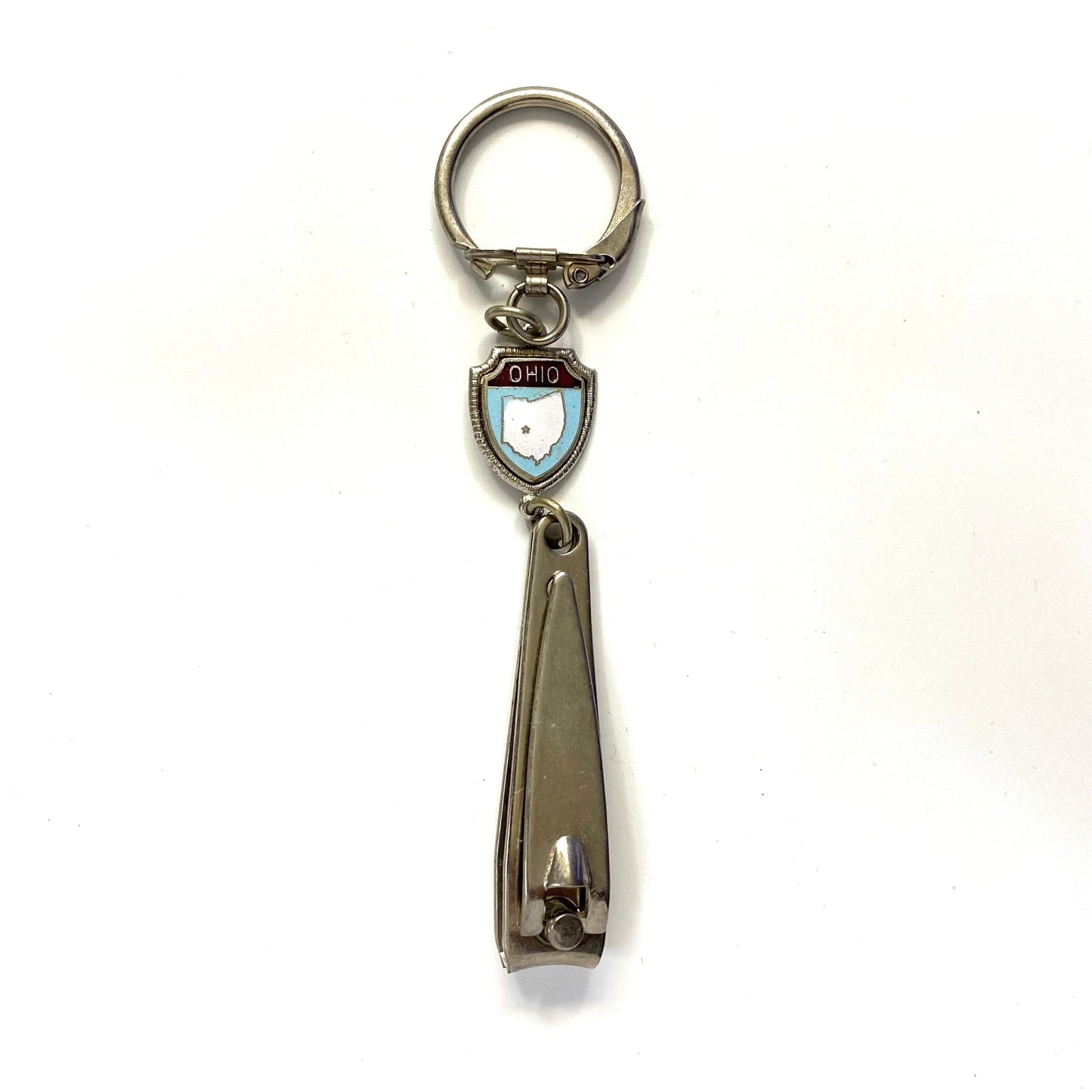 Vintage Ohio Nail Clippers Souvenir Keychain Key Ring Metal Silver