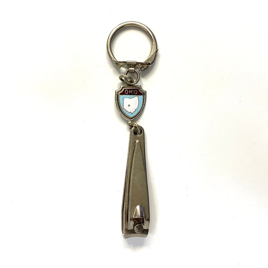 Vintage Ohio Nail Clippers Souvenir Keychain Key Ring Metal Silver