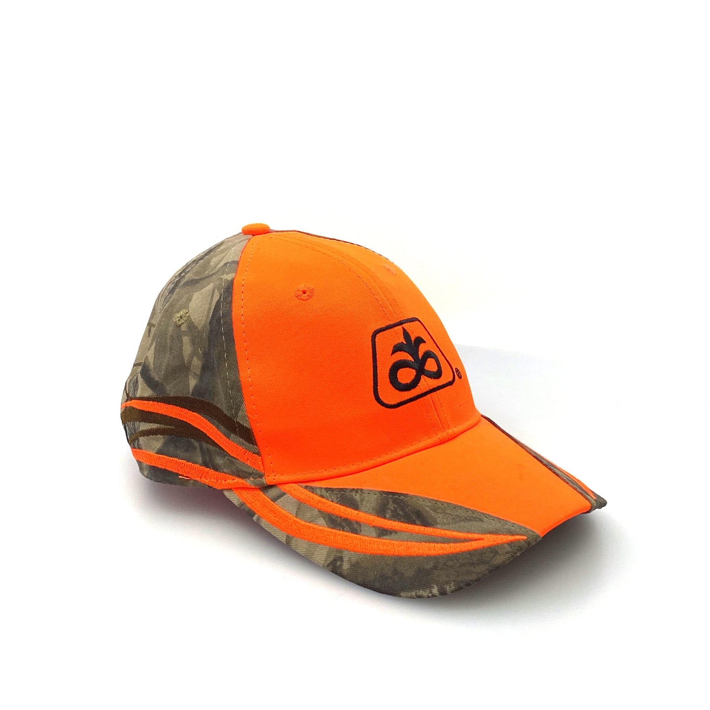 Pioneer Seed Mens Adjustable Baseball Hat Safety Orange and Camouflage