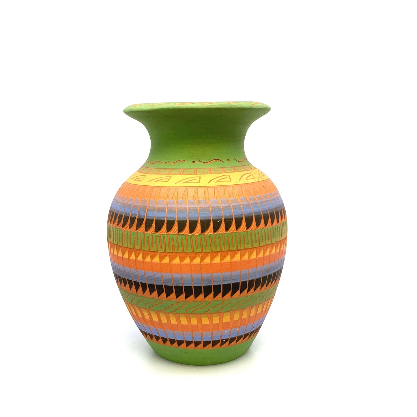 Navajo Pottery Vase Anna Tsosie Signed Terra Cotta Hand Etched 8” Orange Green